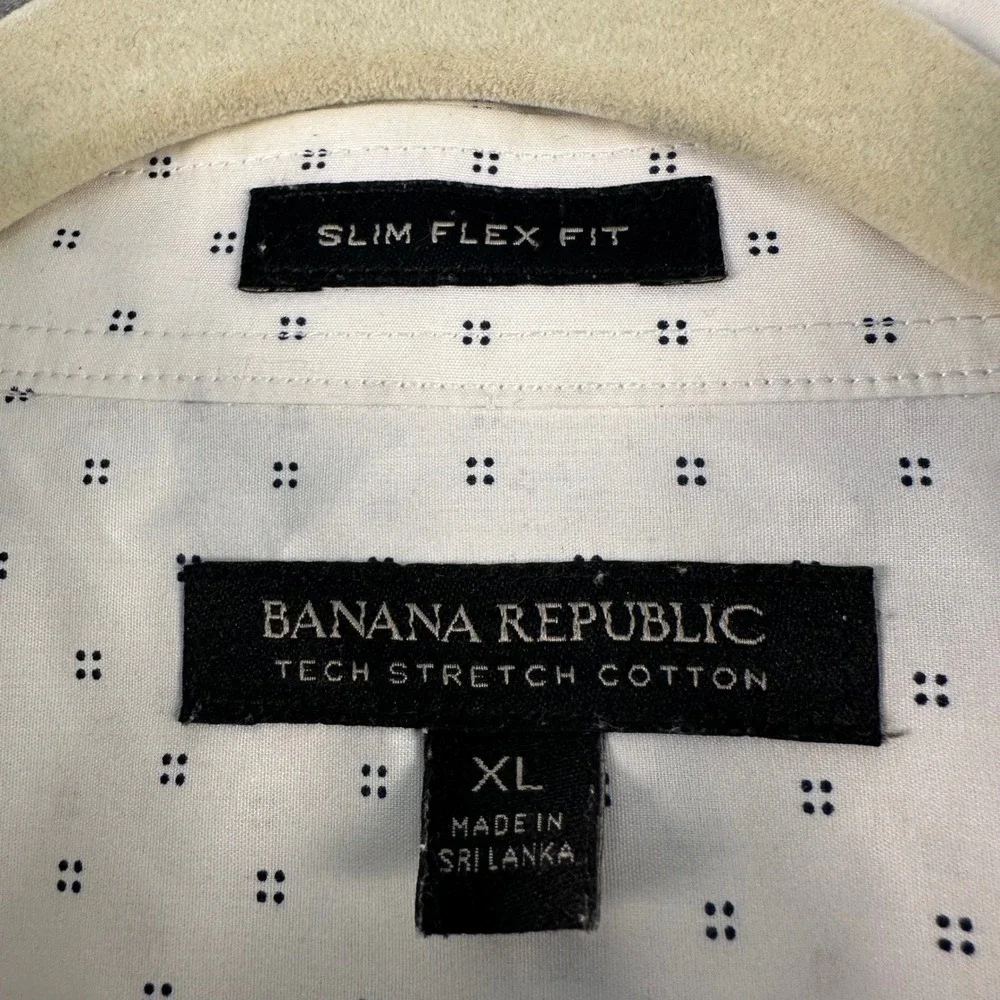 Banana Republic Slim Flex Fit Tech Stretch Cotton Shirt XL White Micro Dot FA19